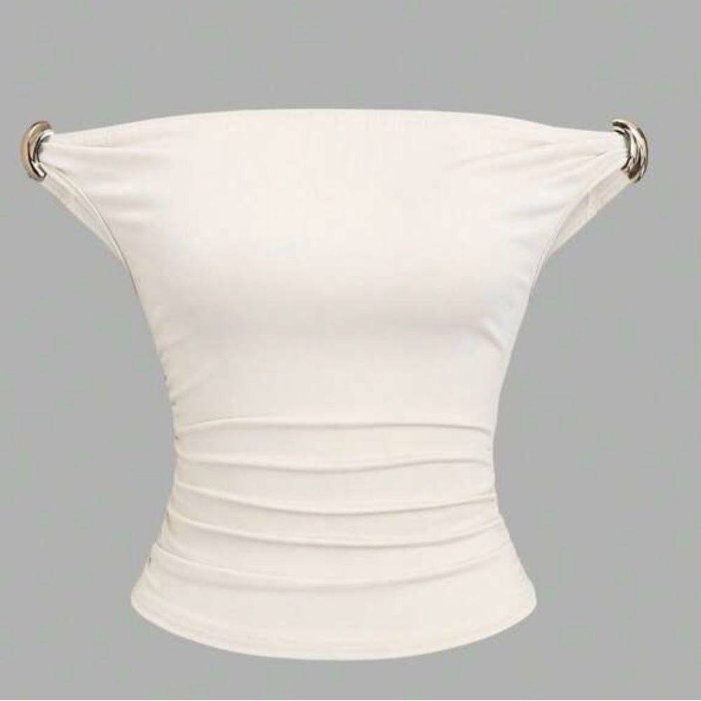 SHEIN Cream Off-Shoulder Ruched Top